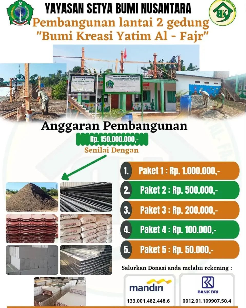 Pembangunan Lantai 2 Gedung “Bumi Kreasi Yatim Al-Fajr”