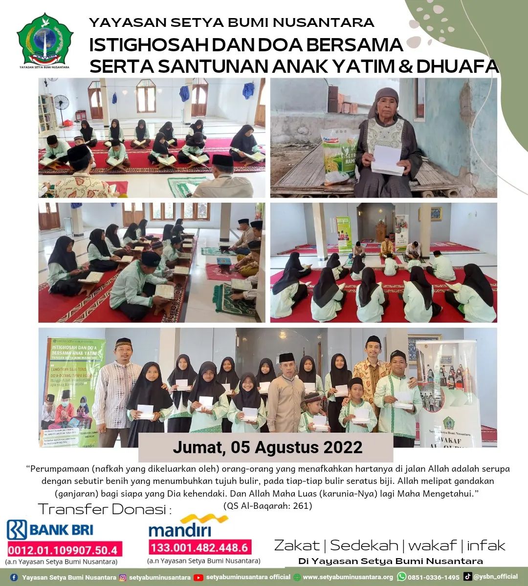Istighosah dan Doa Bersama Serta Santunan Anak Yatim dan Dhuafa 5 Agustus 2022