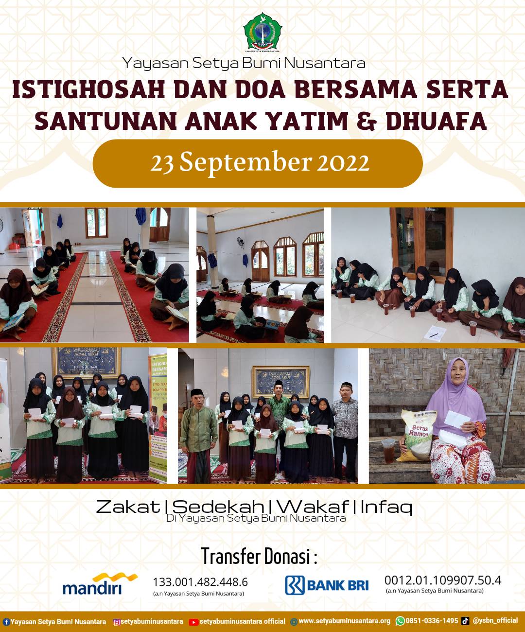Istighosah dan Doa Bersama Serta Santunan Anak Yatim & Dhuafa – 23 September 2022