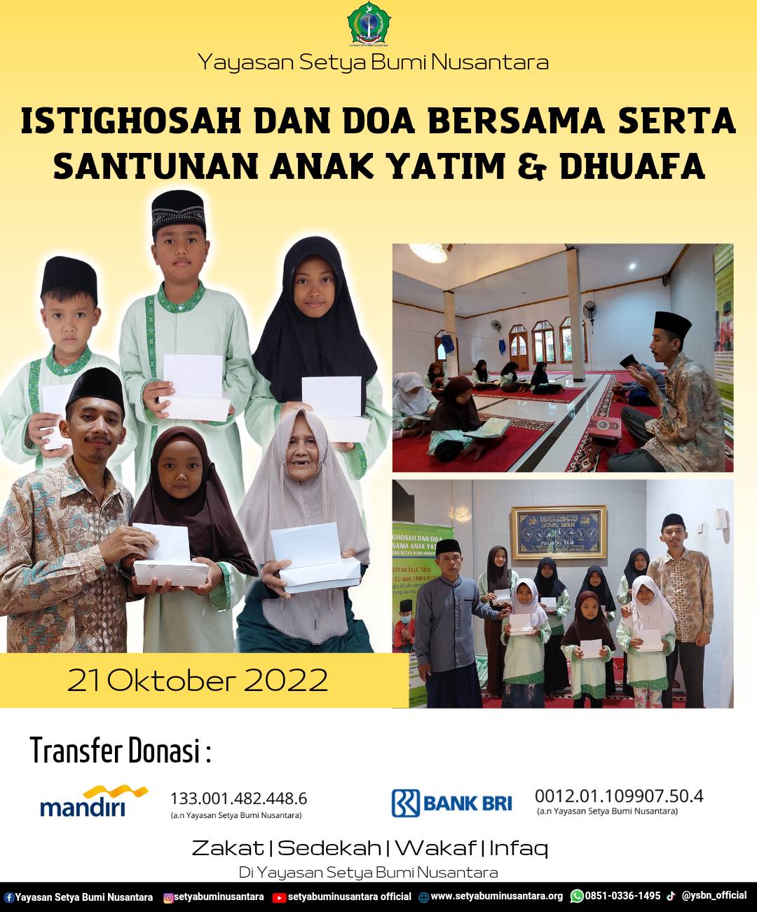 Istighosah dan Doa Bersama Serta Santunan Anak Yatim dan Dhuafa 21 Oktober 2022