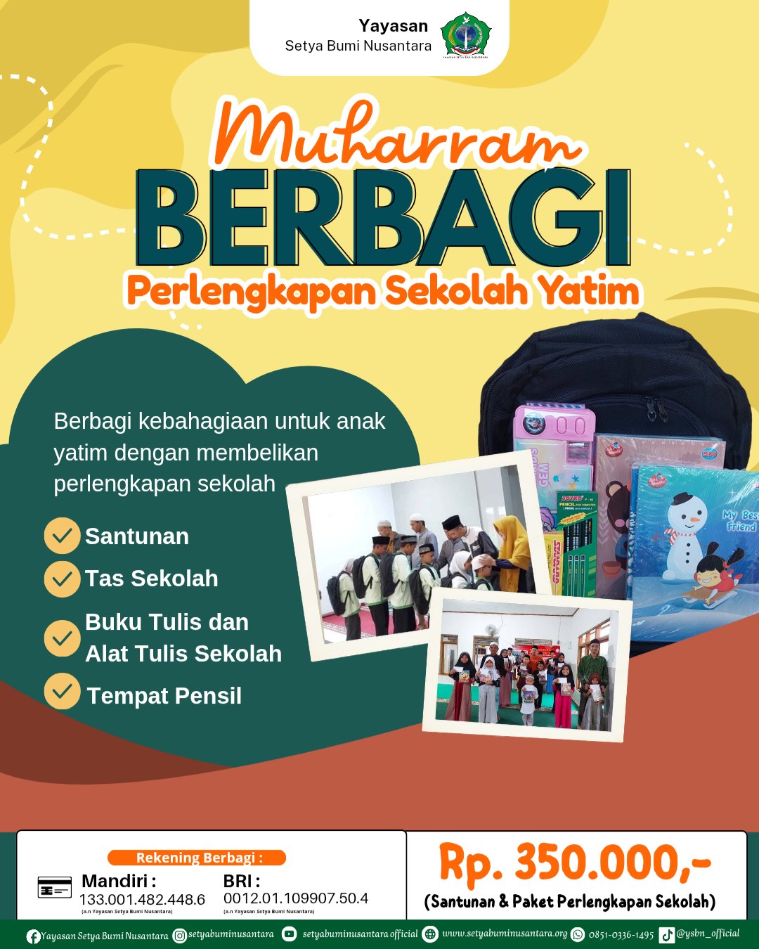 Muharram Berbagi Santunan Dan Perlengkapan Sekolah Yatim