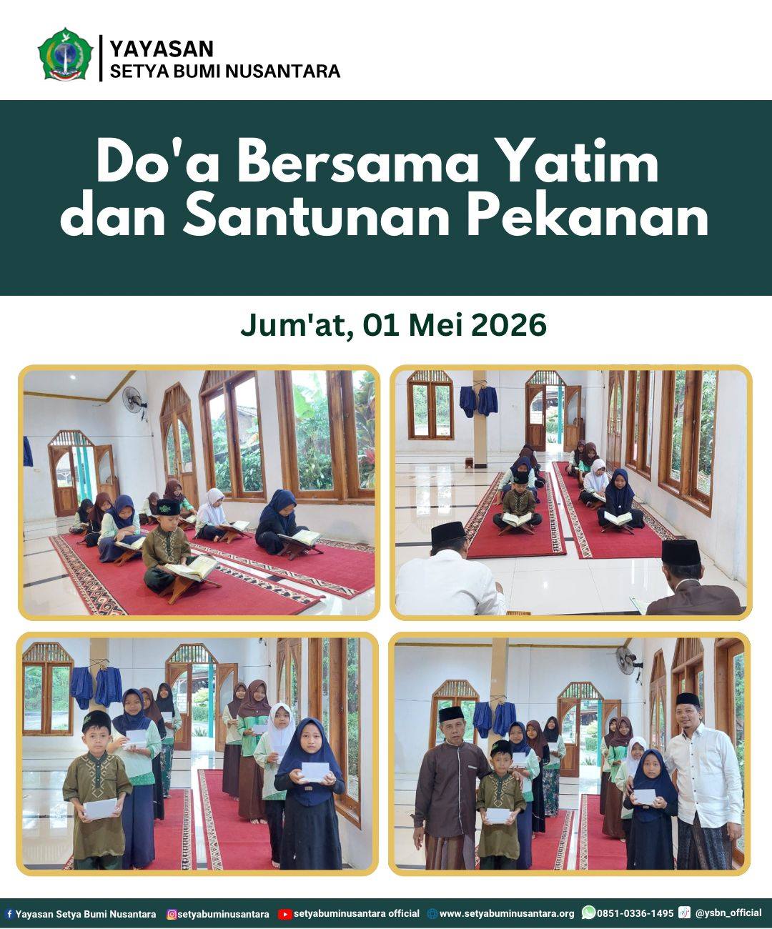 Doa Bersama Yatim dan Santunan Pekanan | Jum’at, 1 Mei 2026