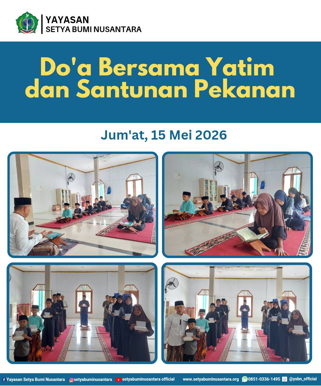 Doa Bersama Yatim dan Santunan Pekanan | Jum’at, 15 Mei 2026