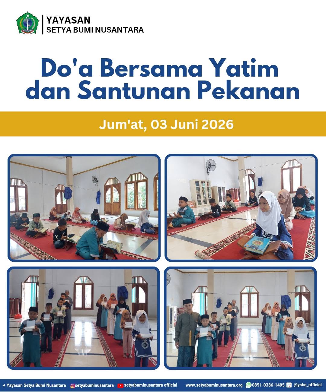 Doa Bersama Yatim dan Santunan Pekanan | Jum’at, 3 Juni 2026