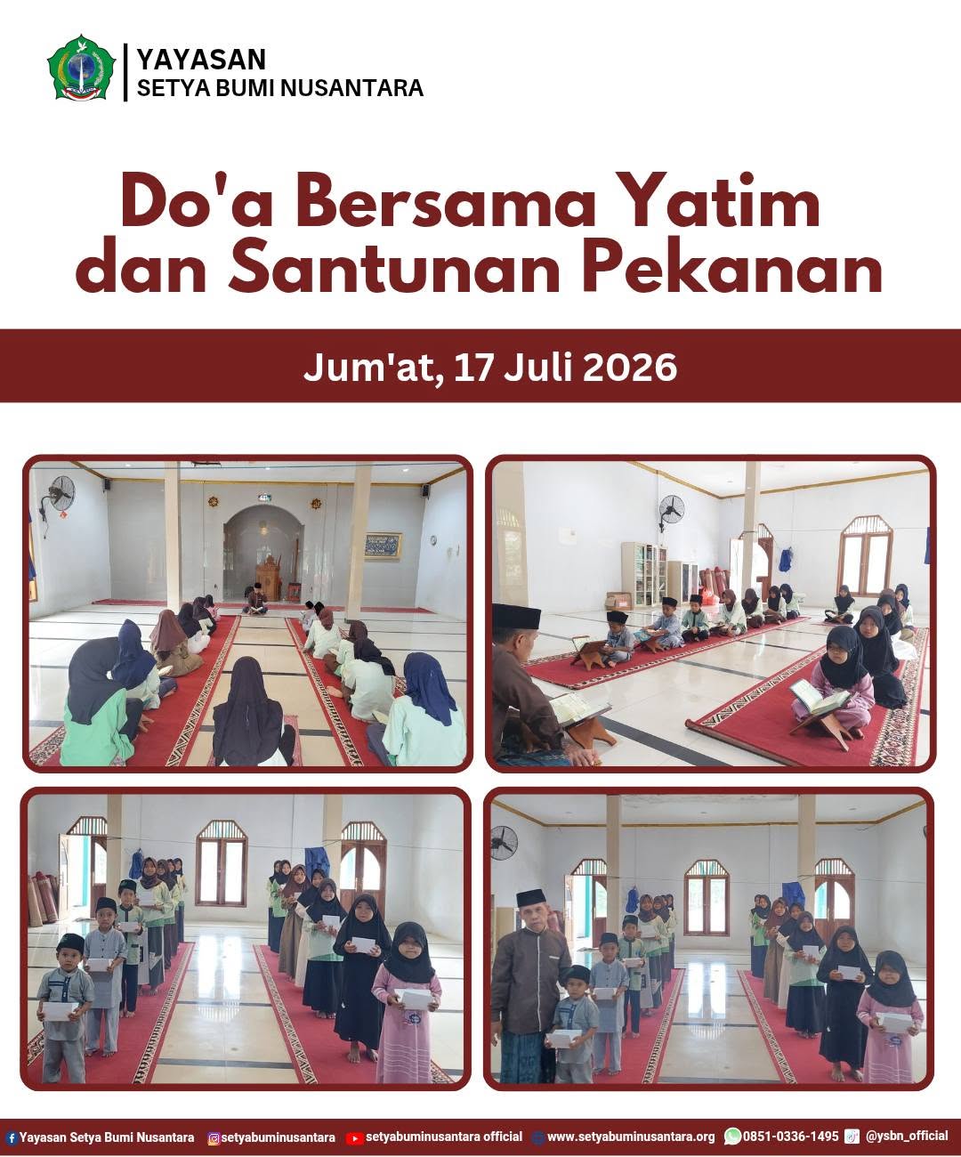 Doa Bersama Yatim dan Santunan Pekanan | Jum’at, 17 Juli 2026