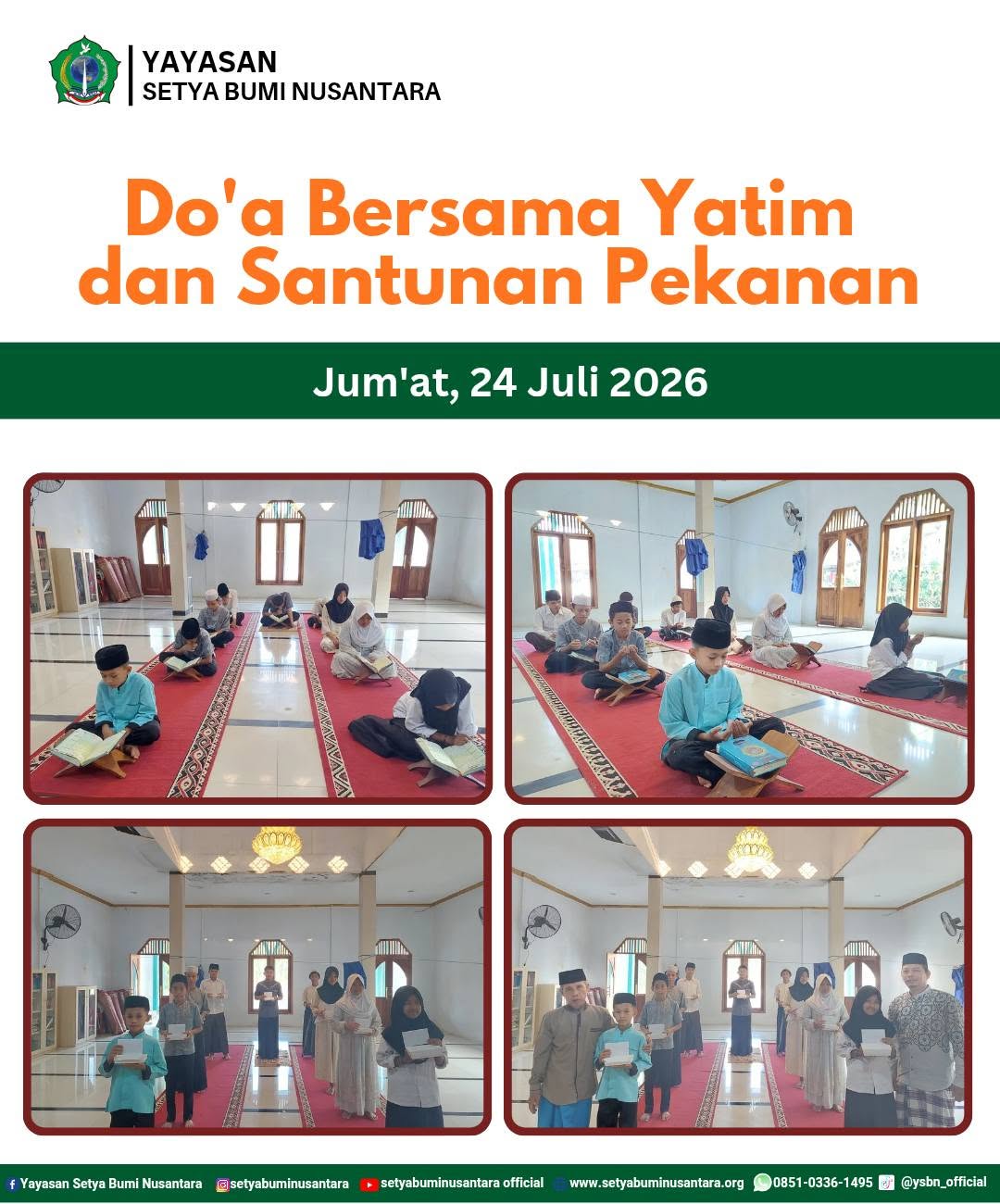 Doa Bersama Yatim dan Santunan Pekanan | Jum’at, 24 Juli 2026