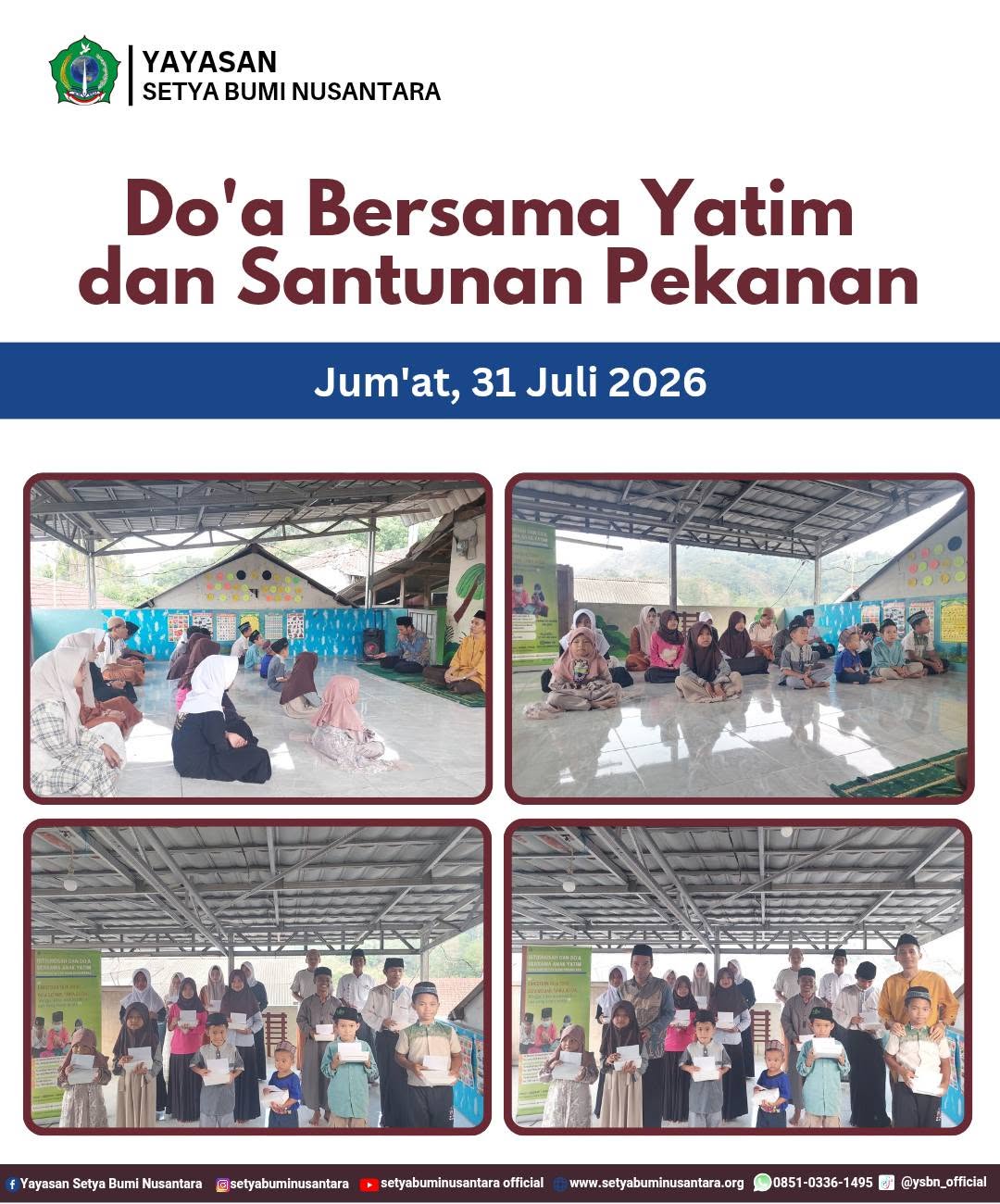Doa Bersama Yatim dan Santunan Pekanan | Jum’at, 31 Juli 2026