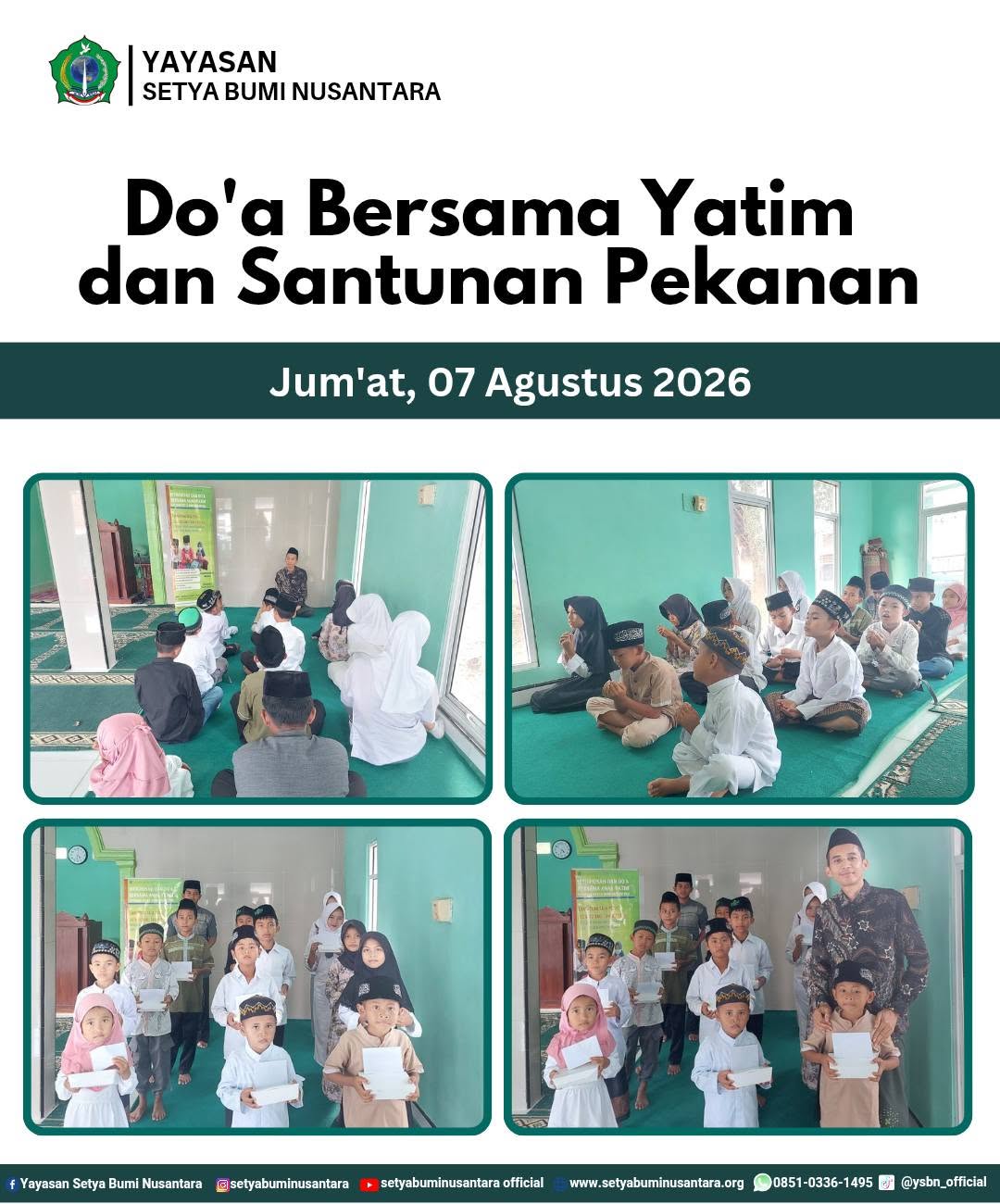 Doa Bersama Yatim dan Santunan Pekanan | Jum’at, 7 Agustus 2026