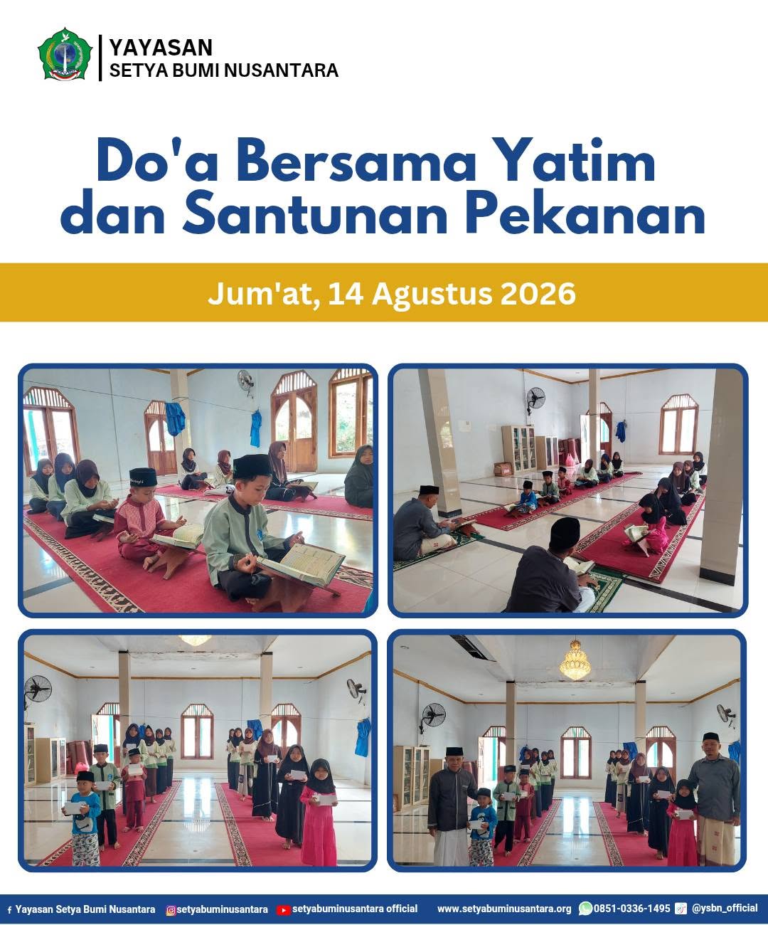 Doa Bersama Yatim dan Santunan Pekanan | Jum’at, 14 Agustus 2026