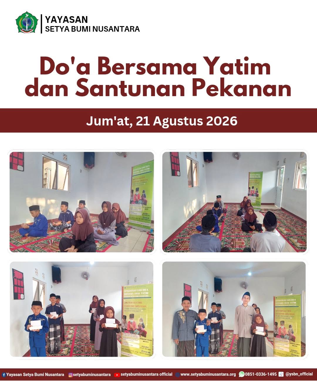 Doa Bersama Yatim dan Santunan Pekanan | Jum’at, 21 Agustus 2026