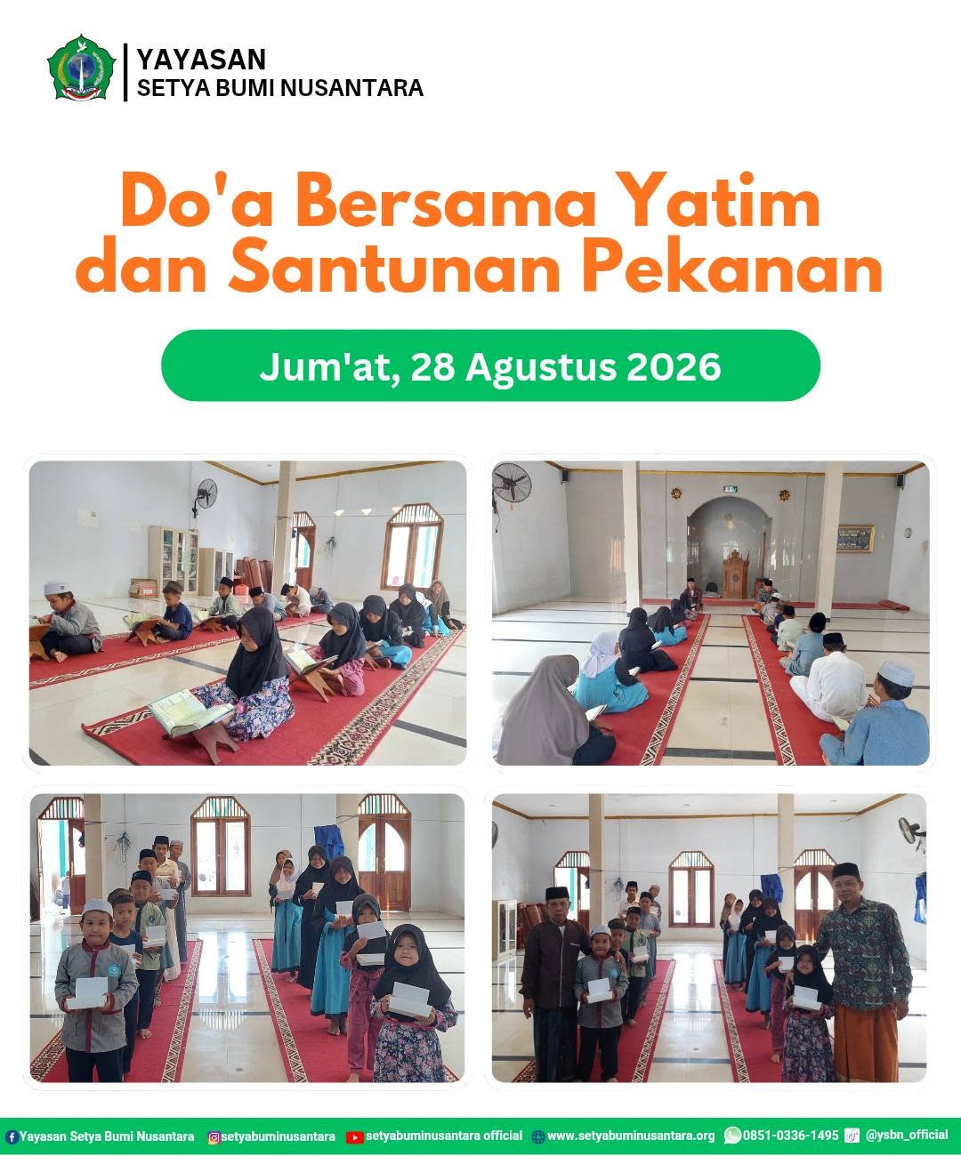 Doa Bersama Yatim dan Santunan Pekanan | Jum’at, 28 Agustus 2026