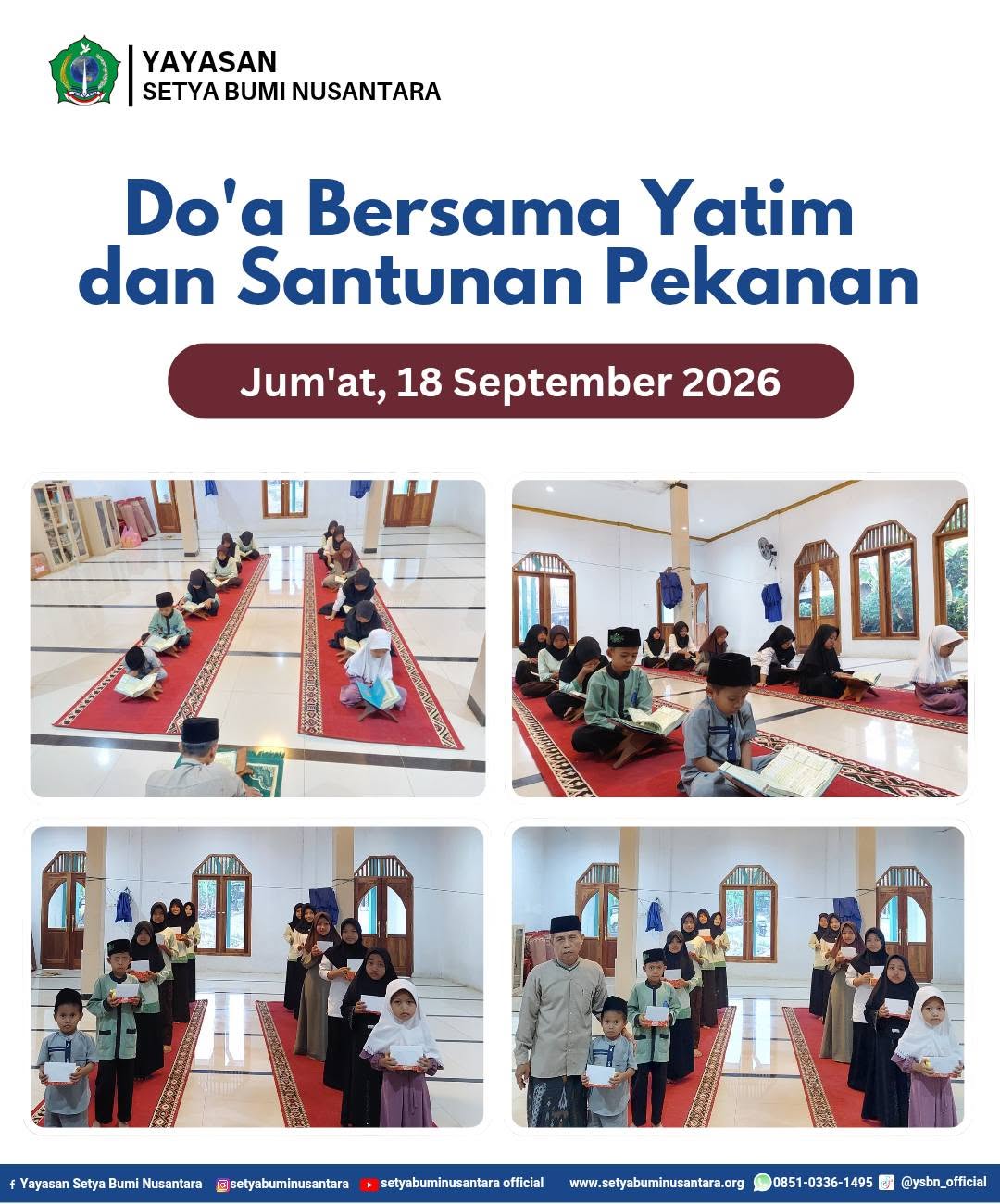 Doa Bersama Yatim dan Santunan Pekanan | Jum’at, 18 September 2026