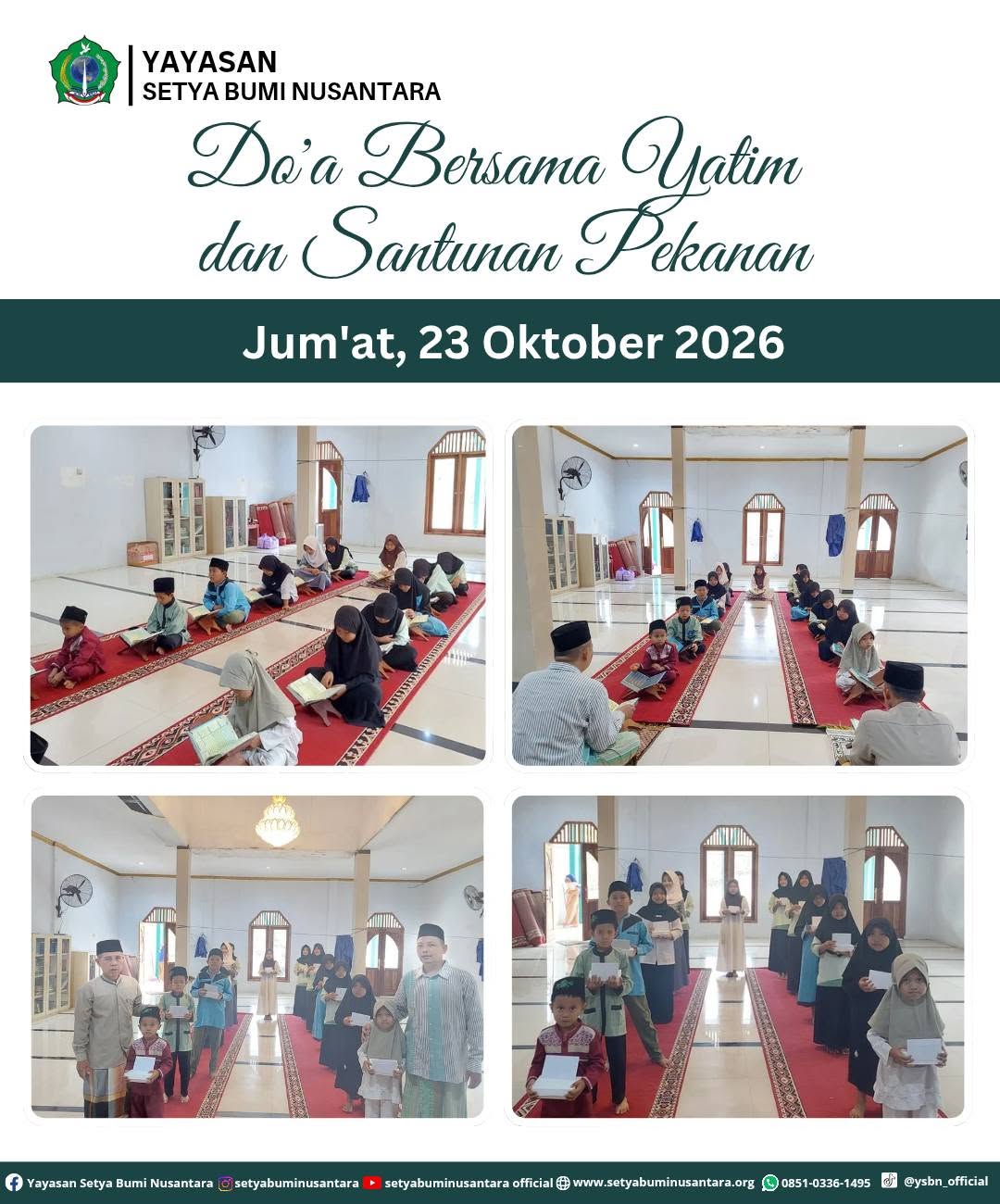 Doa Bersama Yatim dan Santunan Pekanan | Jum’at, 23 Oktober 2026